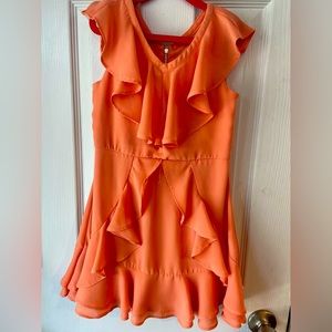 Size 6X GB girls v neck peach dress with ruffle detail.